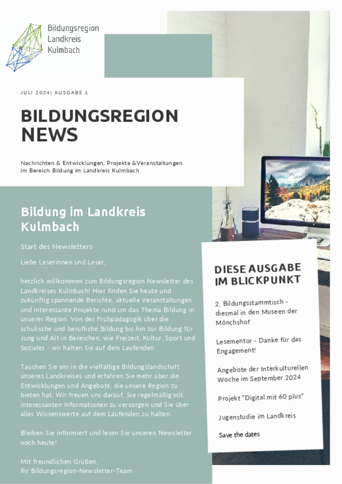 Titelseite Newsletter Bildungsregion Kulmbach