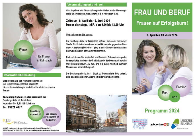 Flyer zur Veranstaltungsreihe "Frau und Beruf" 2024